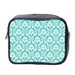 Turquoise Damask Pattern Mini Toiletries Bag (Two Sides)