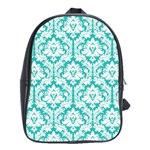 White On Turquoise Damask School Bag (XL)