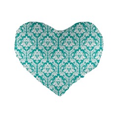 Turquoise Damask Pattern Standard 16  Premium Heart Shape Cushion  from ZippyPress Front