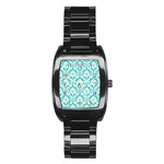 White On Turquoise Damask Stainless Steel Barrel Watch