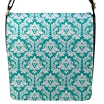 Turquoise Damask Pattern Flap Closure Messenger Bag (S)