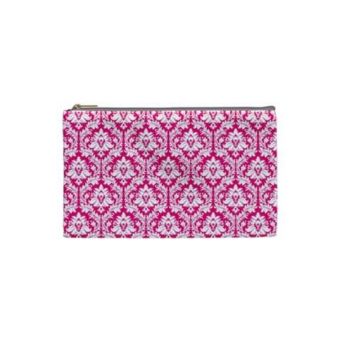 Hot Pink Damask Pattern Cosmetic Bag (Small) from ZippyPress Front