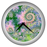 Rose Apple Green Dreams, Abstract Water Garden Wall Clock (Silver)