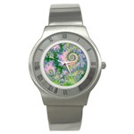 Rose Apple Green Dreams, Abstract Water Garden Stainless Steel Watch (Slim)