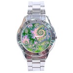 Rose Apple Green Dreams, Abstract Water Garden Stainless Steel Watch