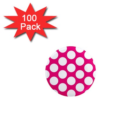 Pink Polkadot 1  Mini Button Magnet (100 pack) from ZippyPress Front