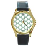 Jade Green Polkadot Round Leather Watch (Gold Rim) 