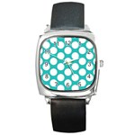 Turquoise Polkadot Pattern Square Leather Watch