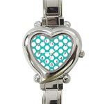 Turquoise Polkadot Pattern Heart Italian Charm Watch 