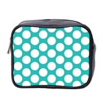 Turquoise Polkadot Pattern Mini Travel Toiletry Bag (Two Sides)