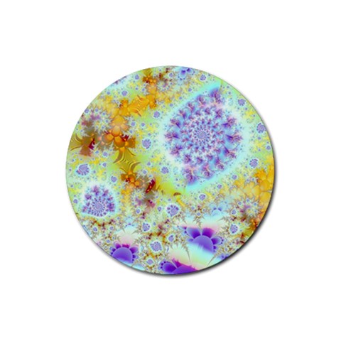 Golden Violet Sea Shells, Abstract Ocean Drink Coasters 4 Pack (Round) from ZippyPress Front