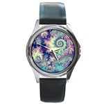 Violet Teal Sea Shells, Abstract Underwater Forest Round Metal Watch