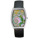 Rose Forest Green, Abstract Swirl Dance Tonneau Leather Watch