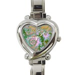 Rose Forest Green, Abstract Swirl Dance Heart Italian Charm Watch 