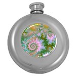 Rose Forest Green, Abstract Swirl Dance Hip Flask (Round)
