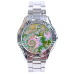 Rose Forest Green, Abstract Swirl Dance Stainless Steel Watch