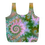 Rose Forest Green, Abstract Swirl Dance Reusable Bag (L)