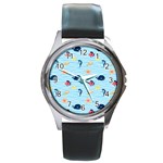 Fun Fish of the Ocean Round Leather Watch (Silver Rim)
