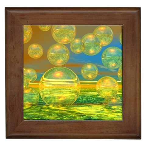 Golden Days, Abstract Yellow Azure Tranquility Framed Ceramic Tile from ZippyPress Front