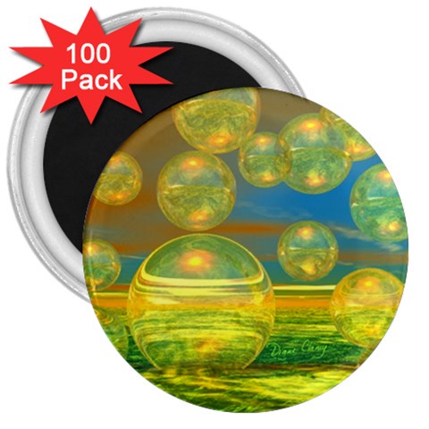 Golden Days, Abstract Yellow Azure Tranquility 3  Button Magnet (100 pack) from ZippyPress Front