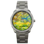 Golden Days, Abstract Yellow Azure Tranquility Sport Metal Watch