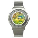 Golden Days, Abstract Yellow Azure Tranquility Stainless Steel Watch (Slim)