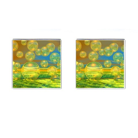 Golden Days, Abstract Yellow Azure Tranquility Cufflinks (Square) from ZippyPress Front(Pair)