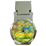 Golden Days, Abstract Yellow Azure Tranquility Money Clip with Watch