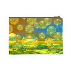 Golden Days, Abstract Yellow Azure Tranquility Cosmetic Bag (Large) from ZippyPress Back