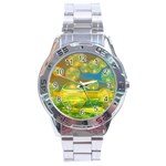 Golden Days, Abstract Yellow Azure Tranquility Stainless Steel Watch