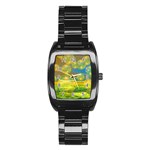 Golden Days, Abstract Yellow Azure Tranquility Stainless Steel Barrel Watch