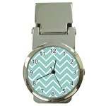Blue And White Chevron Money Clip with Watch