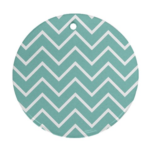 Blue And White Chevron Round Ornament (Two Sides) from ZippyPress Front