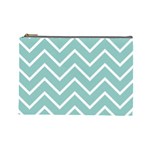 Blue And White Chevron Cosmetic Bag (Large)