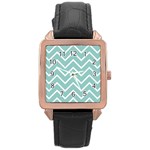 Blue And White Chevron Rose Gold Leather Watch 