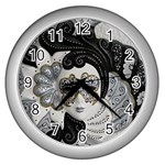 Venetian Mask Wall Clock (Silver)