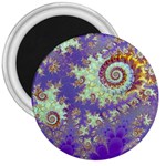 Sea Shell Spiral, Abstract Violet Cyan Stars 3  Button Magnet