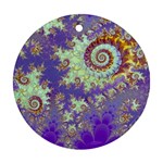 Sea Shell Spiral, Abstract Violet Cyan Stars Round Ornament