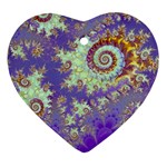 Sea Shell Spiral, Abstract Violet Cyan Stars Heart Ornament