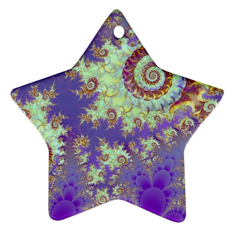 Sea Shell Spiral, Abstract Violet Cyan Stars Star Ornament from ZippyPress Front