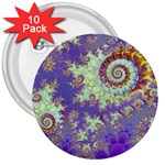 Sea Shell Spiral, Abstract Violet Cyan Stars 3  Button (10 pack)
