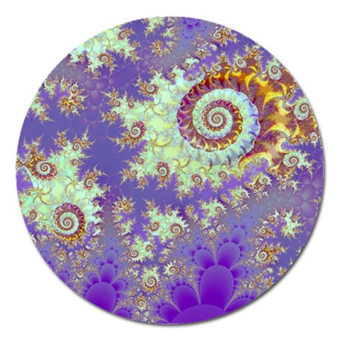 Sea Shell Spiral, Abstract Violet Cyan Stars Magnet 5  (Round) from ZippyPress Front