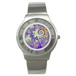 Sea Shell Spiral, Abstract Violet Cyan Stars Stainless Steel Watch (Slim)