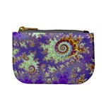 Sea Shell Spiral, Abstract Violet Cyan Stars Coin Change Purse