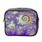 Sea Shell Spiral, Abstract Violet Cyan Stars Mini Travel Toiletry Bag (Two Sides)