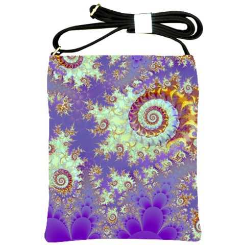 Sea Shell Spiral, Abstract Violet Cyan Stars Shoulder Sling Bag from ZippyPress Front