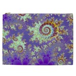Sea Shell Spiral, Abstract Violet Cyan Stars Cosmetic Bag (XXL)