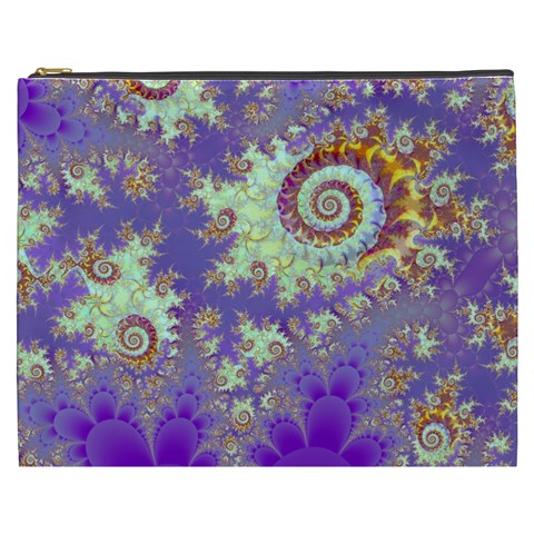 Sea Shell Spiral, Abstract Violet Cyan Stars Cosmetic Bag (XXXL) from ZippyPress Front