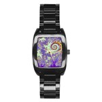 Sea Shell Spiral, Abstract Violet Cyan Stars Stainless Steel Barrel Watch