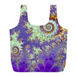 Sea Shell Spiral, Abstract Violet Cyan Stars Reusable Bag (L)